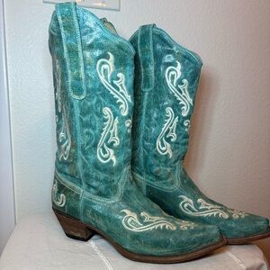 Corral Boots Turquoise Blue Western Cowgirl Sz 7.5 Cortez Embroidery